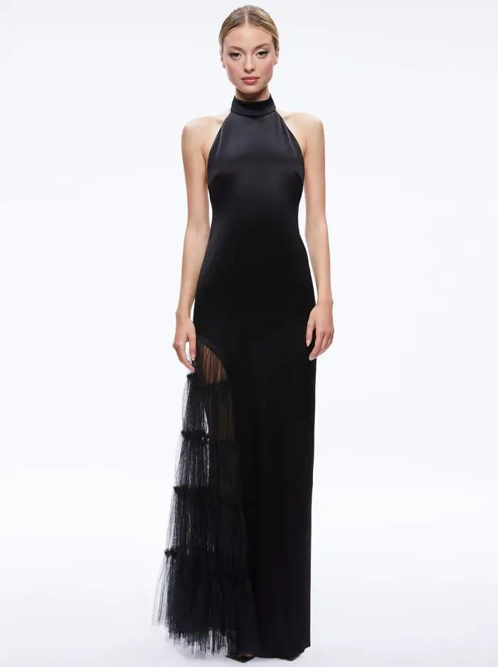 RYN SLIT TULLE PANEL MAXI DRESS